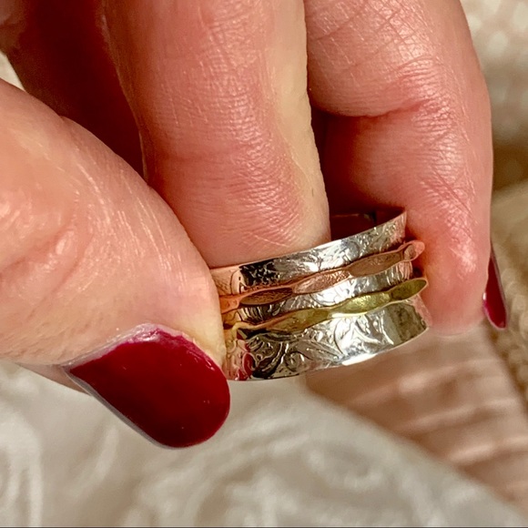 Sterling Silver Spinner Ring, Gold & Copper Bands - Picture 4 of 8